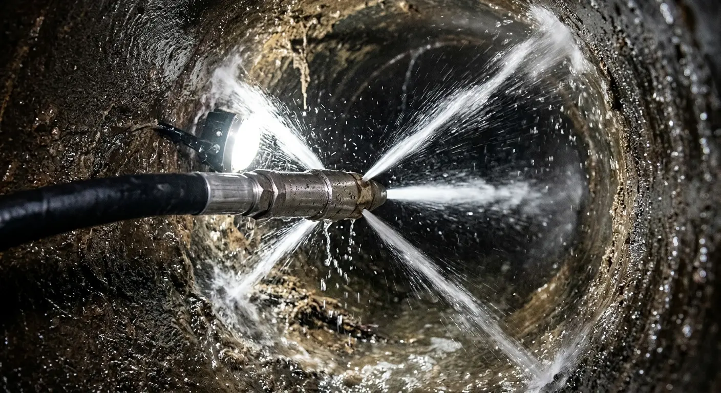 High-pressure hydro jetting nozzle cleaning sewer pipe for Sewer Cleanout in Clinton